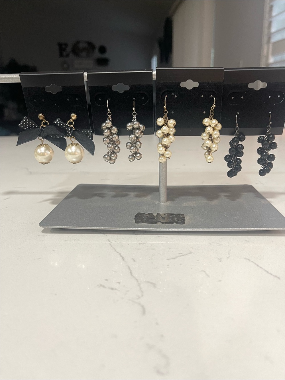 Cluster Pearl Drop Earrings - Ivory and Black